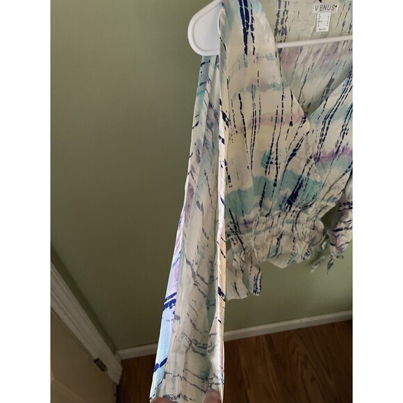 Venus Women's 3/4 Sleeve Top Blouse Multicolor Pattern Elastic Waist US 2 - Picture 5 of 7